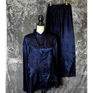 Mei Yesida Pajama Set Size XL Navy Blue Dragon Long Sleeve Top‎ Pants Sleepwear